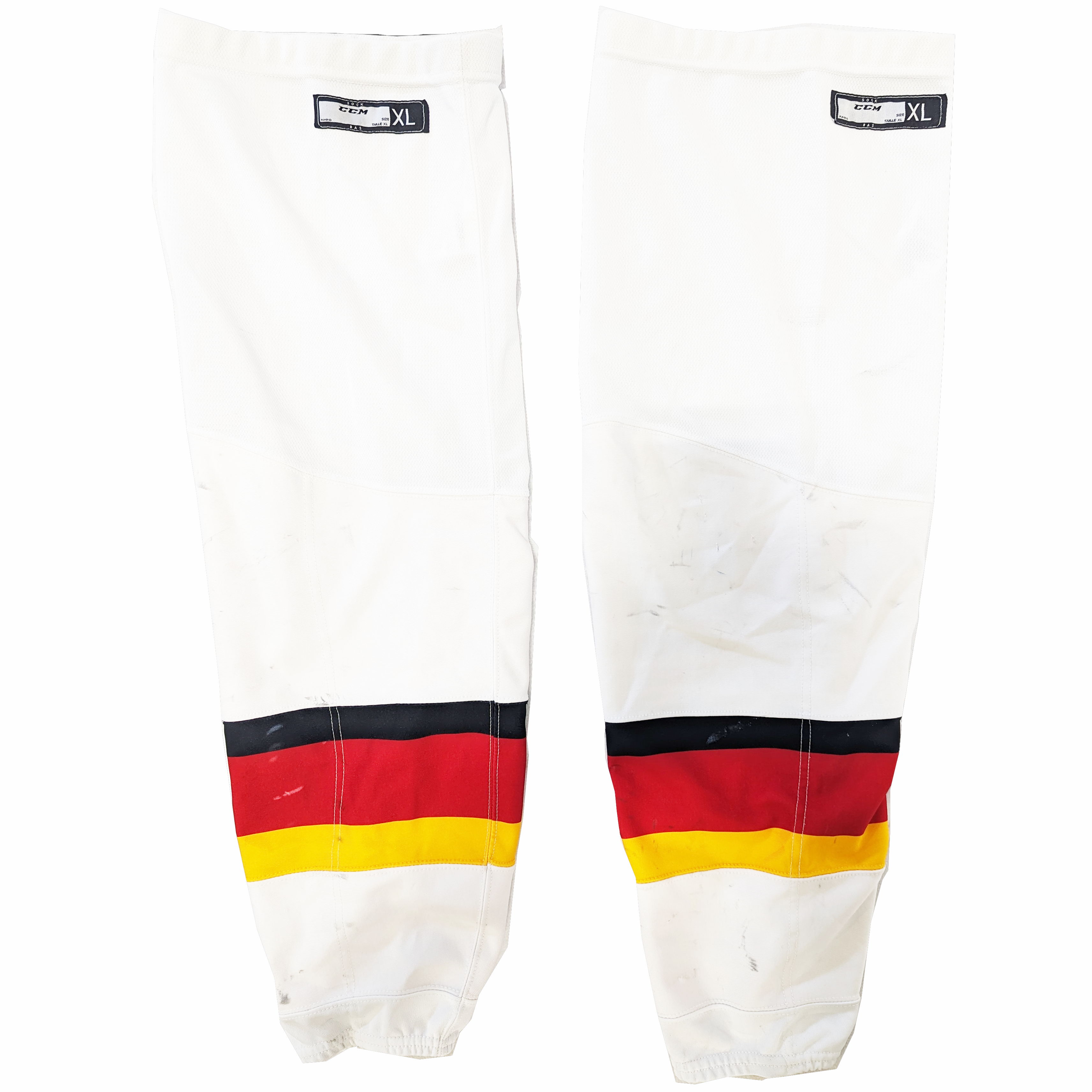 AHL - Nouvelles chaussettes de hockey CCM - Stockton Heat (blanc/rouge/jaune)
